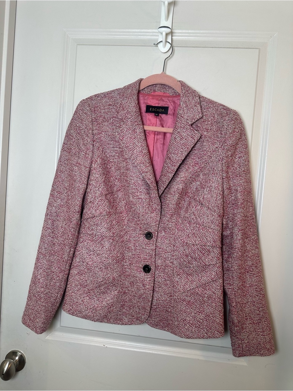 ESCADA Pink Tweed Virgin Wool Structured Luxury Blazer, Size 40